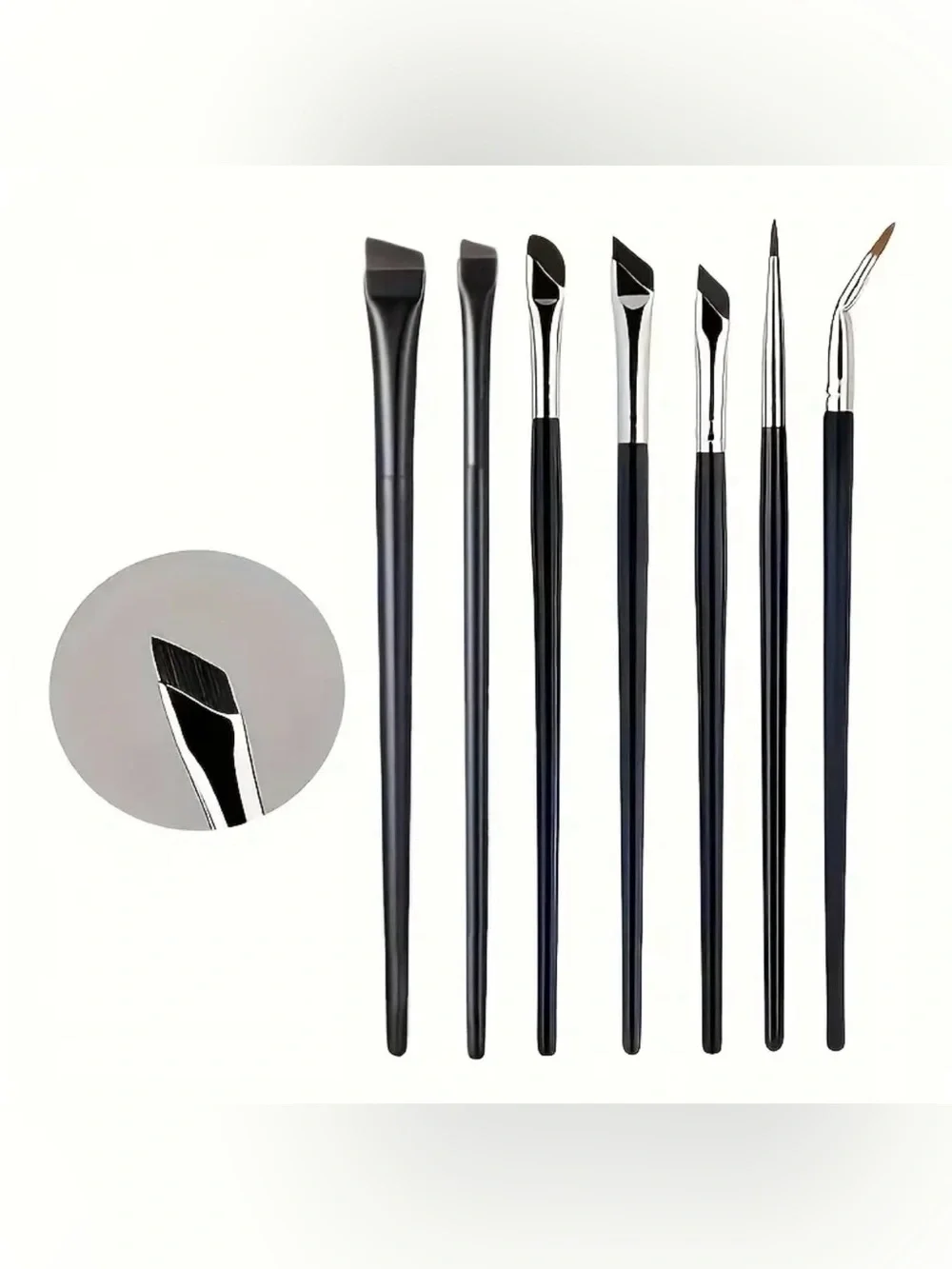 7 Piece Black Eyebrow & Eyeliner Brush Set for Women Makeup